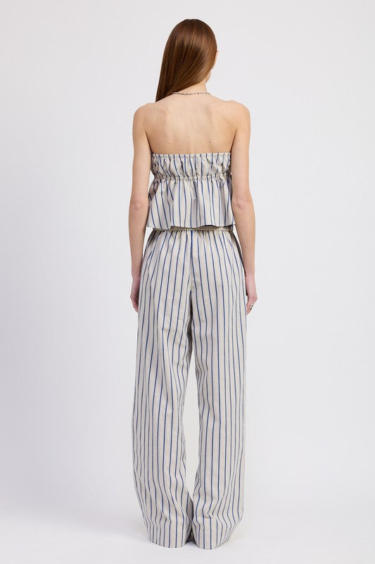 STRIPED STRAPLESS TOP WITH FRONT TIE