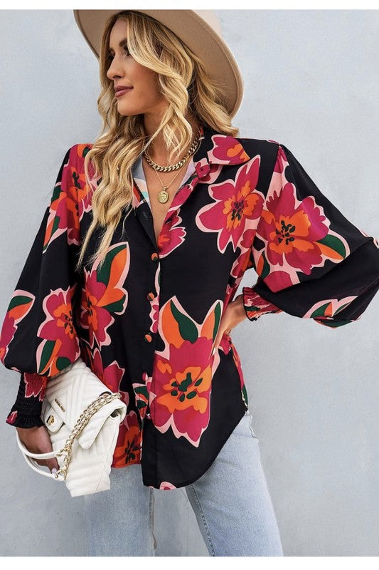 Printed button down top