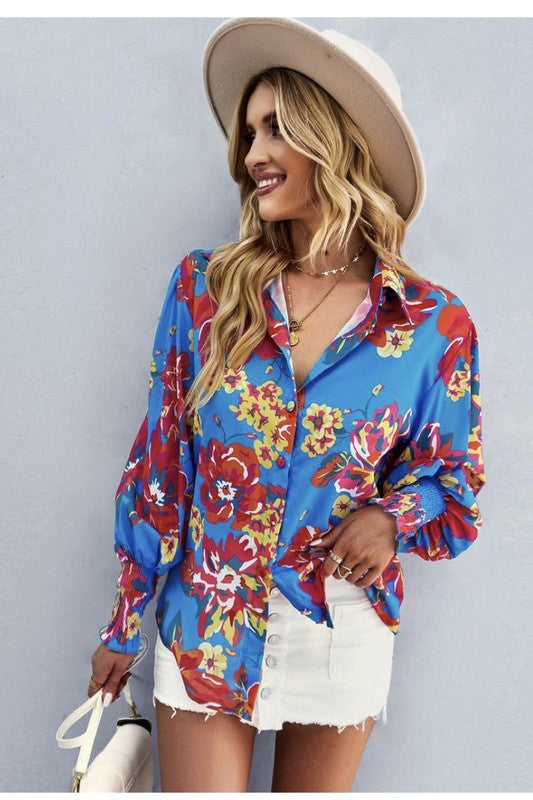 Printed button down top