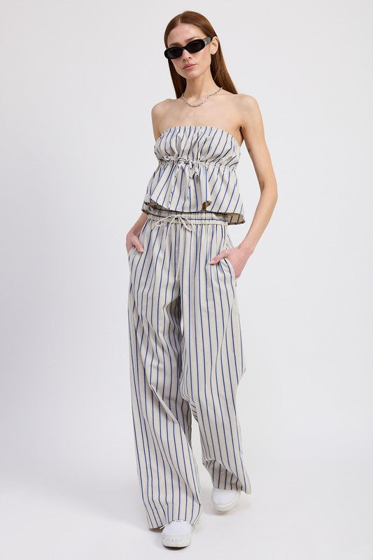 STRIPED STRAPLESS TOP WITH FRONT TIE