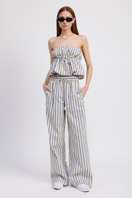 STRIPED STRAPLESS TOP WITH FRONT TIE